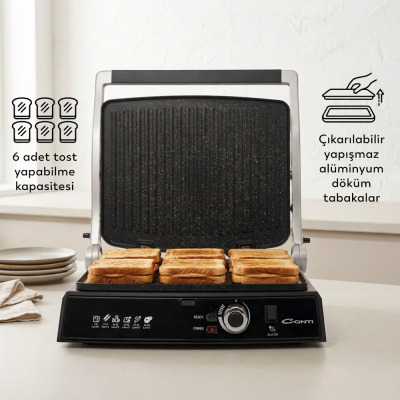 Conti CG-320 Bestost 2000 Watt Izgara ve Tost Makinesi İnox - 2
